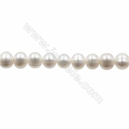 Perles culturelles perles d'eau douce blanche sur fil  Taille 8~9mm  trou 0.7mm x1fil 15~16"