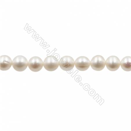 Perles culturelles perles d'eau douce blanche ronde sur fil  Taille 8~9mm  trou 0.7mm x1fil 15~16"
