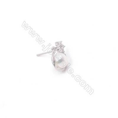 Clou d'oreille pour perles semi-percée en argent 925 rhodié avec Zirconium-E2767 9x13mm x 1paire
