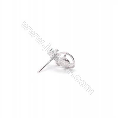 925 silver platinum plated ear stud findings zircon jewelry findings designed for half drilled beads 9x13mm x 1pair