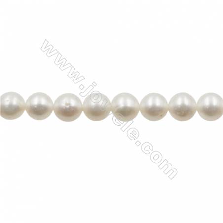 Perles culturelles perles d'eau douce blanche ronde sur fil  Taille 8~8.5mm  trou 0.7mm x1fil 15~16"