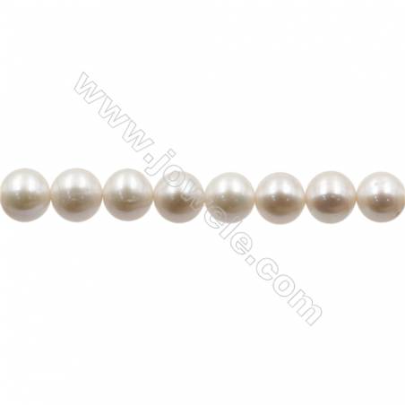 Perles culturelles perles d'eau douce blanche ronde sur fil  Taille 9~10mm  trou 0.7mm x1fil 15~16"