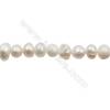 Perles culturelles perles d'eau douce blanche baroque sur fil  Taille 9~10mm  trou 0.7mm x1fil 15~16"