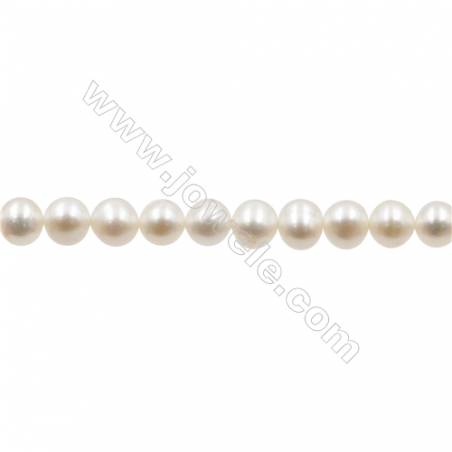 Perles culturelles perles d'eau douce blanche ronde sur fil  Taille 6~6.5mm  trou 0.7mm x1fil 15~16"