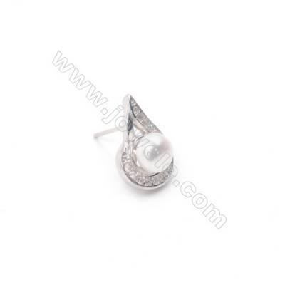 Goutte en Clou d'oreille pour perles semi-percée en argent 925 rhodié avec Zirconium-30425 10x16mm x 1paire