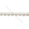 Perles culturelles perles d'eau douce blanche pêche ou lavande sur fil  Taille 9~10mm  trou 0.7mm x1fil 15~16"