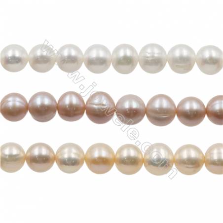 Multicolore Perles culturelles perles d'eau douce sur fil  Taille 8~9mm  trou 0.7mm x1fil 15~16"
