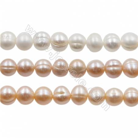 Multicolor Natural Fresh Water Pearl  Size 9~10mm  Hole 0.7mm  15~16"/strand