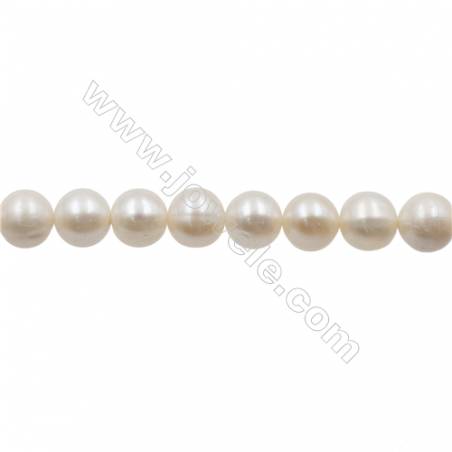 Perles culturelles perles d'eau douce blanche pêche ou lavande sur fil  Taille 8~9mm  trou 0.7mm x1fil 15~16"