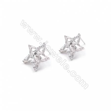 Étoile de Clou d'oreille pour perles semi-percée en argent 925 rhodié avec Zirconium-E2820 16mm x 1paire