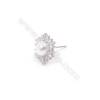 Platinum plated 925 silver flower shaped ear stud findings designed for half drilled beads-E2708 11x14mm x 1pair