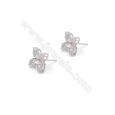 Platinm plated 925 silver flower shaped ear stud findings designed for half drilled beads jewelry making-2837 10x14mm x 1pair