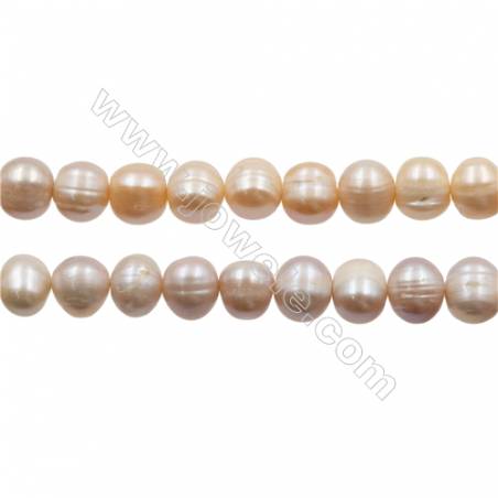 Perles culturelles perles d'eau douce pêche ou lavande sur fil  Taille 11~12mm  trou 0.7mm x1fil 15~16"