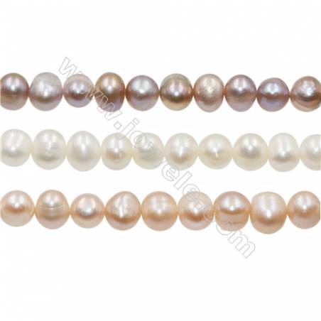 Multicolor Natural Fresh Water Pearl  Size 7~8mm  Hole 0.7mm  15~16"/strand