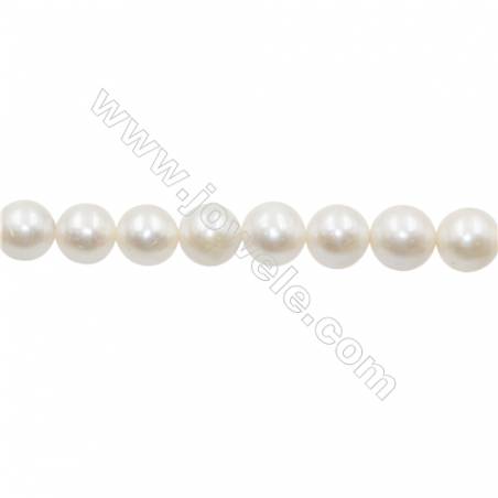 Perles culturelles perles d'eau douce blanche ronde sur fil  Taille 10~11mm  trou 0.7mm x1fil 15~16"