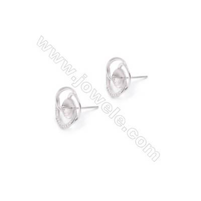 Platinm plated 925 silver flower shaped ear stud findings designed for half drilled beads-E2790 14mm x 1pair