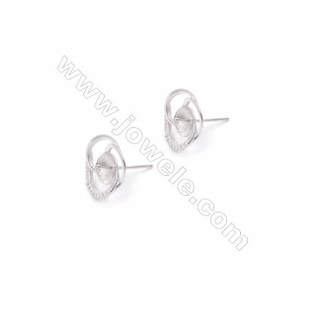 Fleur de Clou d'oreille pour perles semi-percée en argent 925 rhodié avec Zirconium-E2790 14mm x 1paire
