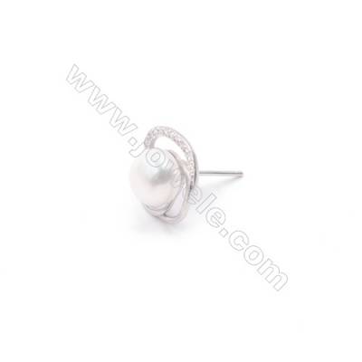 Platinm plated 925 silver flower shaped ear stud findings designed for half drilled beads-E2790 14mm x 1pair