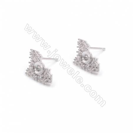 Composants de Clou d'oreille pour perles semi-percée en argent 925 rhodié avec Zirconium-E2850 9x15mm x 1paire