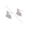 Platinum plated 925 silver bat shaped ear stud findings designed for half drilled beads-E2662 9x15mm x 1pair