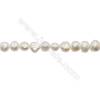 Perles culturelles perles d'eau douce blanche sur fil  Taille 9~10mm  trou 0.7mm x1fil 15~16"