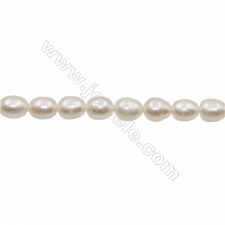 Perles culturelles perles d'eau douce blanche sur fil  Taille 8~9mm  trou 0.7mm x1fil 15~16"