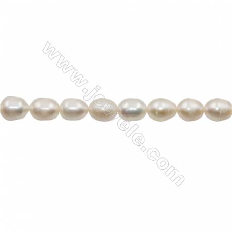Perles culturelles perles d'eau douce blanche sur fil  Taille 9~10mm  trou 0.7mm x1fil 15~16"