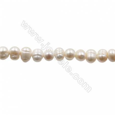 Natural Fresh Water Pearl  White  Size 8~9mm  Hole 0.7mm  13~14"/strand