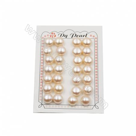 Fresh Water AAA Grade Half-Drilled Pink Pearl Beads  Flat Back  Diameter 12.8~13mm  Thick 8.4mm  Hole 0.8mm  24pcs/card