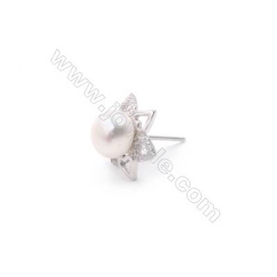 Fleur Clou d'oreille pour perles semi-percée en argent 925 rhodié avec Zirconium-E2821 13x14mmx1paire