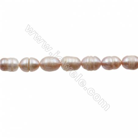 Perles culturelles perles d'eau douce pêche ou lavande sur fil  Taille 10~11mm  trou 0.7mm x1fil 15~16"