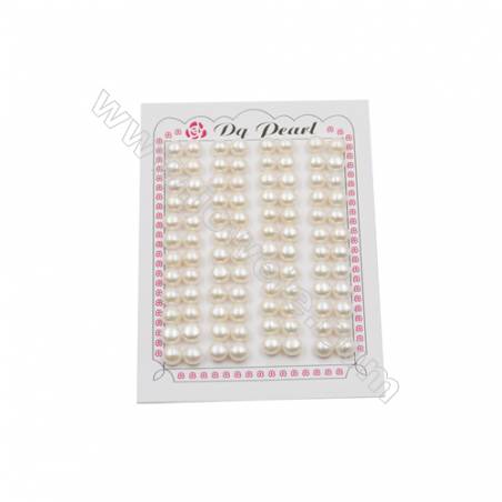 Fresh Water AAA Grade Half-Drilled Pearl Beads  Flat Back  Diameter 7~7.5mm  Thick 4.9mm  Hole 0.8mm  96pcs/card