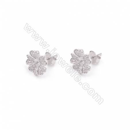 Fleur Clou d'oreille pour perles semi-percée en argent 925 rhodié avec Zirconium-E2811 10mm x 1paire