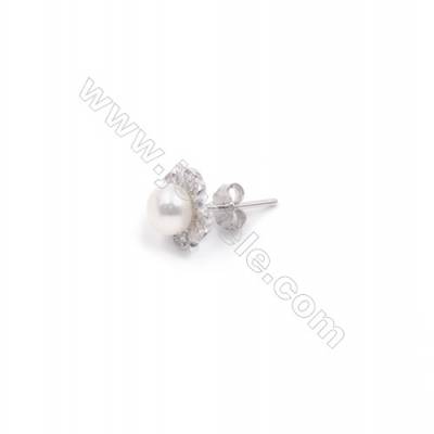 Platinum plated 925 silver floral earring findings with zircon stone-E2811 10mm x 1pair  pin 4mm