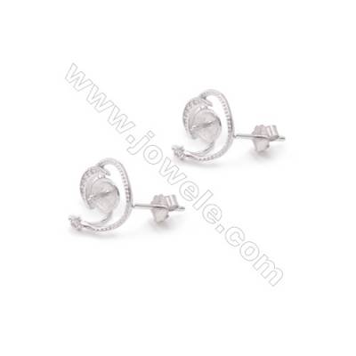 925 sterling silver pierced stud earring CZ findings for half drilled beads jewelry supplies 10x12mm x 1pair