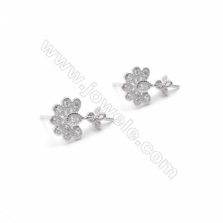 Fleur Clou d'oreille pour perles semi-percée en argent 925 rhodié avec Zirconium-E2828 9X9mm x 1paire