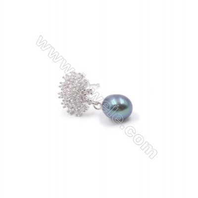 Fleur Clou d'oreille pour perles semi-percée en argent 925 rhodié avec Zirconium-E2831 11mm x 1paire