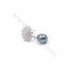 Fleur Clou d'oreille pour perles semi-percée en argent 925 rhodié avec Zirconium-E2831 11mm x 1paire