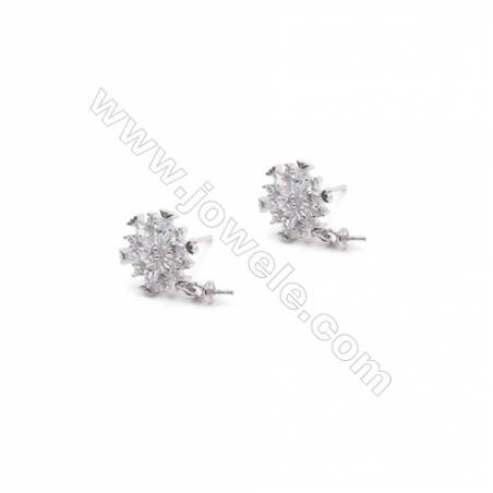 Fleur Clou d'oreille pour perles semi-percée en argent 925 rhodié avec Zirconium-E2827 10mm x 1paire