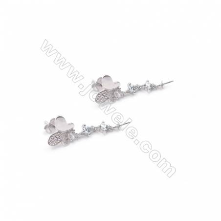 Papillon Clou d'oreille pour perles semi-percée en argent 925 rhodié avec Zirconium -E2758 10x11mm x 1paire