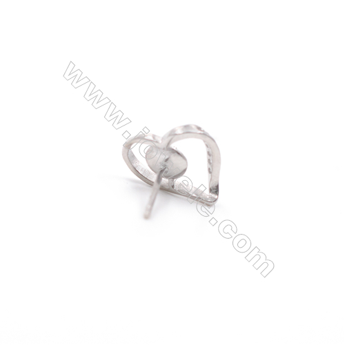 Coeur Clou d'oreille pour perles semi-percée en argent 925 rhodié avec Zirconium-E2657 10x12mm x 1paire