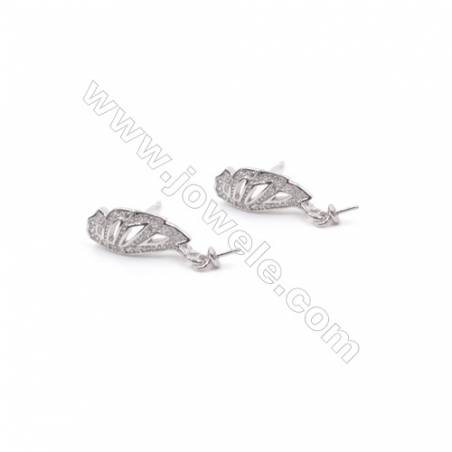 Clou d'oreille pour perles semi-percée en argent 925 rhodié avec Zirconium-E2859 6x16mm x 1paire