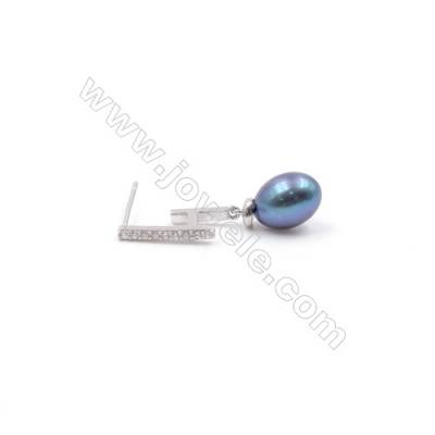 Clou d'oreille pour perles semi-percée en argent 925 rhodié avec Zirconium-E2817 13x14mm x 1paire