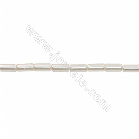 Perles nacrée blanche galvanoplastie en forme de colonne sur fil Taille 6x14mm trou 0.8mm Environ 29perles/fil 15~16"