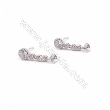 Clou d'oreille pour perles semi-percée en argent 925 rhodié avec Zirconium-E2812 6x18mm x 1paire