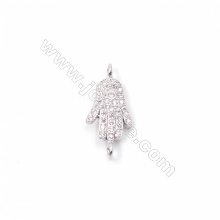 Platinum plated 925 sterling silver pave zircon connector for necklace bracelet jewelry making  Hand  8x19mm x 1pc