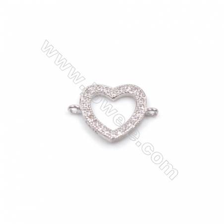 Platinum plated 925 silver zircon micro pave bracelet necklace connector for jewelry making  Heart  9x12mm  x 1pc  hole 0.8mm