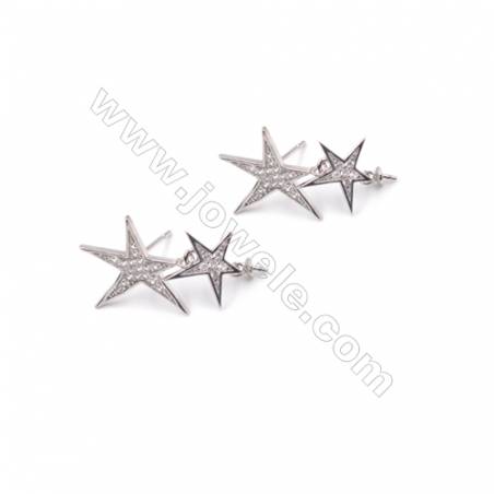 Étoile Clou d'oreille pour perles semi-percée en argent 925 rhodié avec Zirconium-E2822 15x24mmx1paire
