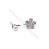 Zircon micro pave 925 sterling silver platinum plated floral ear stud findings for half drilled beads-E2786 8x19mm x 1pair