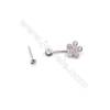 Zircon micro pave 925 sterling silver platinum plated floral ear stud findings for half drilled beads-E2786 8x19mm x 1pair